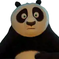 a panda bear with big green eyes is looking at the camera