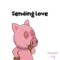 a cartoon pig blowing a kiss with the words " sending love " behind it