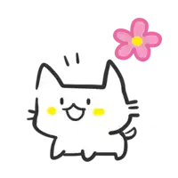a white cat with a pink flower on its head
