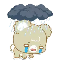 a cartoon drawing of a teddy bear crying in the rain