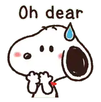 a cartoon of snoopy with the words oh dear written above him