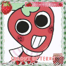 a cartoon of a strawberry with the words " sprout of terry " written below it
