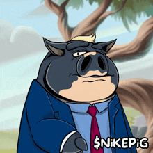 a cartoon of a pig wearing a suit and tie with the name nikepig on the bottom right