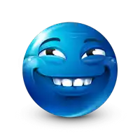 a blue smiley face with a big smile
