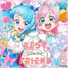 a picture of two anime girls with the words best friend on the bottom