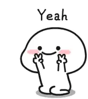 a cartoon character with a smile on his face and the words `` yeah '' .