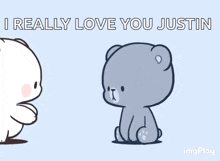 two teddy bears hugging each other with the words i really love you justin