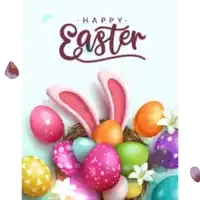 a bunch of easter eggs with bunny ears and the words happy easter
