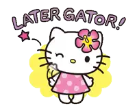 a sticker of hello kitty with the words latergator