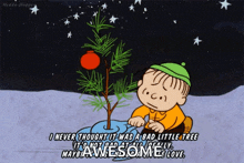 a cartoon of a boy decorating a small christmas tree