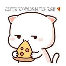 a cat is eating a slice of pizza .