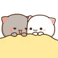 two cartoon cats are laying on top of each other on a bed .