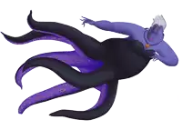 a purple octopus with purple tentacles is laying on a white background