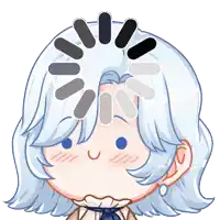a cartoon drawing of a girl with white hair and a spinning wheel on her head
