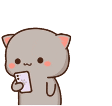 two cartoon cats are standing next to each other and one is holding a cell phone
