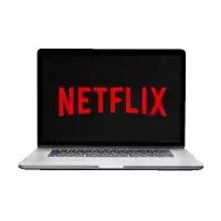 a laptop with the word netflix in red on the screen