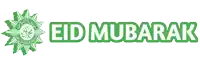 a green eid mubarak logo with a sunflower in the center