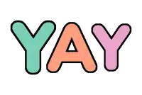 the word yay is written in colorful balloons on a white background .