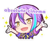 a cartoon of a girl with purple hair and the words absolute cinema