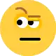 a yellow smiley face with a slight smirk on its face and a black line between its eyes .