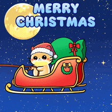 a christmas card with a cat in a sleigh