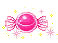 a pixel art illustration of a pink candy with a bow .