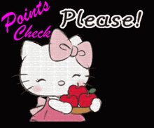 a hello kitty holding a basket of apples with the words points check please below her