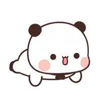 a cartoon panda bear is laying down with its tongue out and a surprised look on its face .