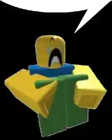 a yellow and green roblox character with a speech bubble