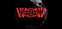 a black and white graphic with the word wow in red