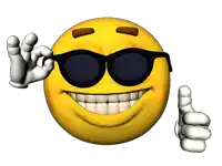 a cartoon smiley face wearing sunglasses giving a thumbs up