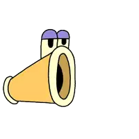 a cartoon drawing of a megaphone with eyes and confetti coming out of it 's mouth