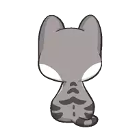 a cartoon drawing of a gray and white cat sitting on a white background