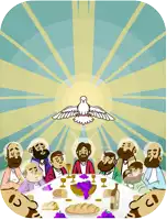 a cartoon drawing of the last supper with jesus and his apostles