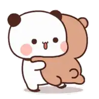 a cartoon bear is hugging a panda bear .