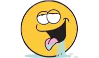 a cartoon smiley face with its tongue hanging out and tears coming out of its mouth .