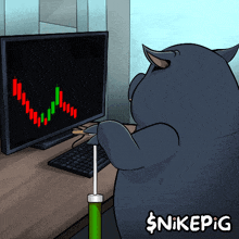 a cartoon drawing of a cat looking at a computer screen with the words $ nikepig on the bottom