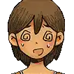 a cartoon of a girl with a swirl in her eyes and a tear coming out of her eye .