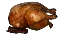 a roasted chicken on a white background with a few spots