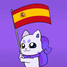 a cartoon cat is holding a spanish flag in its paws