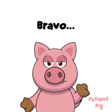 a cartoon pig with the words bravo patient pig behind it