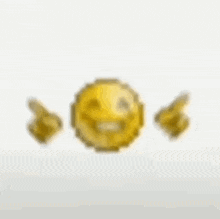 a pixelated smiley face with two thumbs up and two thumbs down on a white background .